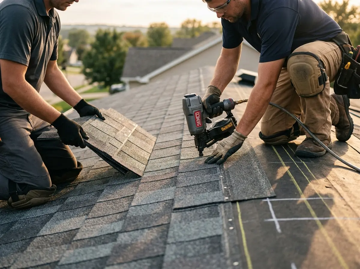 Professional roofer working on a residential roof in El Cerrito